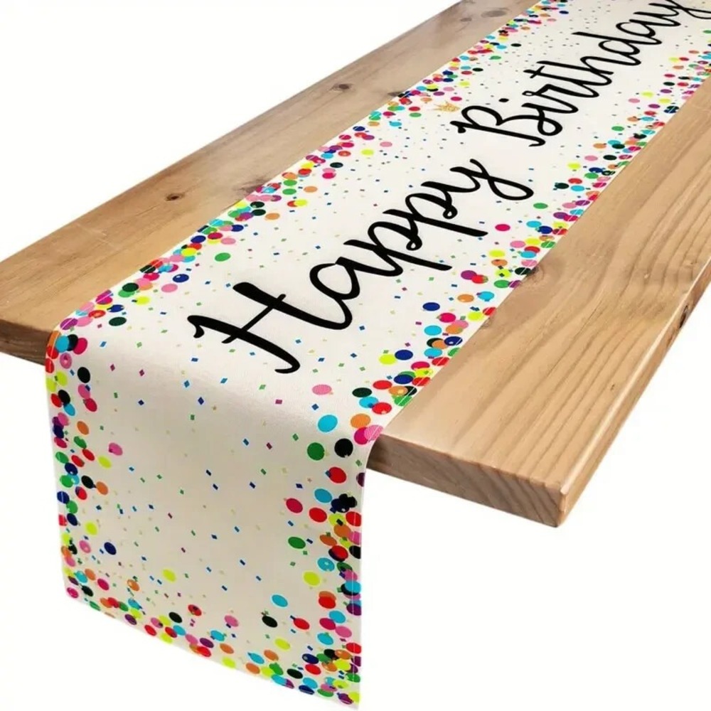 Happy Birthday Table Runner 72 Inches Celebrate Party Dense Linen